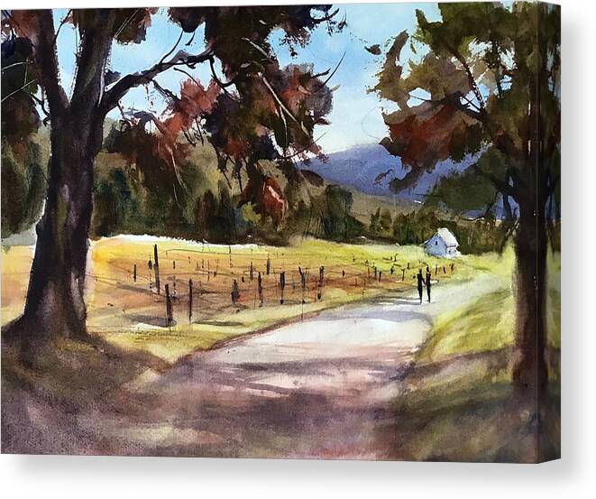 Landscape Canvas Print featuring the painting Walking in Wine Country by Judith Levins