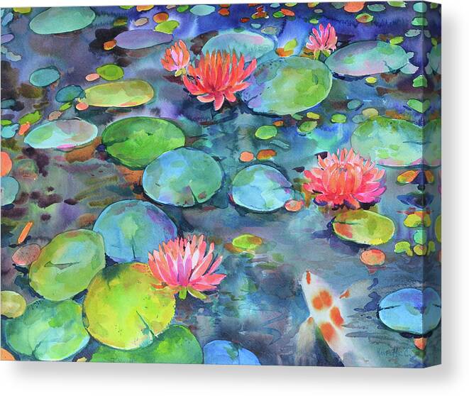 Water Lili Canvas Print featuring the painting Water Lili by Marietta Cohen Art And Design