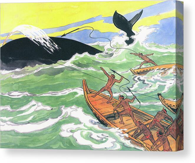Whale Hunting Canvas Print featuring the painting Whale hunting - Digital Remastered Edition by Kitazawa Rakuten