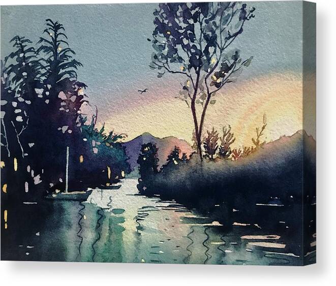 Santa Monica Canvas Print featuring the painting Winter Sunset on Rabbit Island by Luisa Millicent