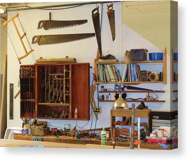 Wood Canvas Print featuring the photograph Woodwork shop tools by Fred Bailey
