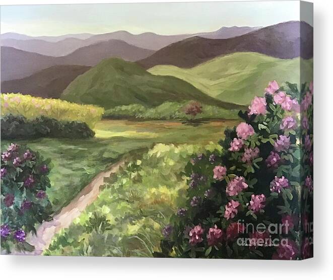 Rhododendron Canvas Print featuring the painting Craggy Rhodies #1 by Anne Marie Brown