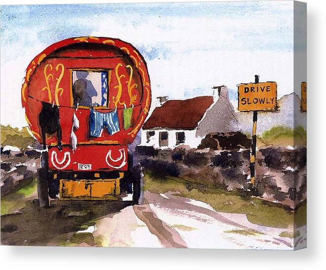  Canvas Print featuring the painting Drive Slowly In Ireland #2 by Val Byrne
