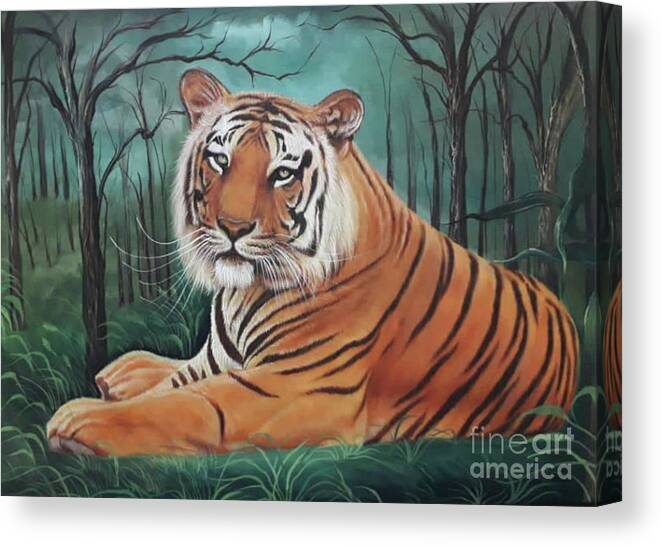Handmade Tiger Painting On Canvas Painting Canvas Print featuring the painting handmade Tiger painting on canvas Painting #1 by Manish Vaishnav
