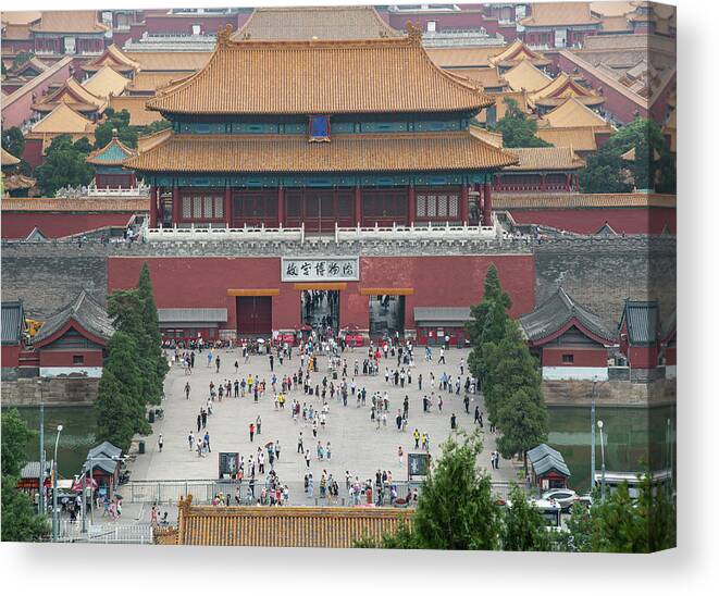 Forbidden City Canvas Print featuring the photograph Panoramic view of of the famous Forbidden city in Beijing, Chin #1 by Michalakis Ppalis