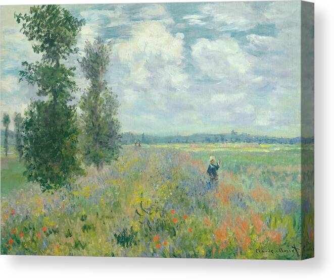 Poppy Canvas Print featuring the painting Poppy Fields near Argenteuil by Claude Monet by Mango Art