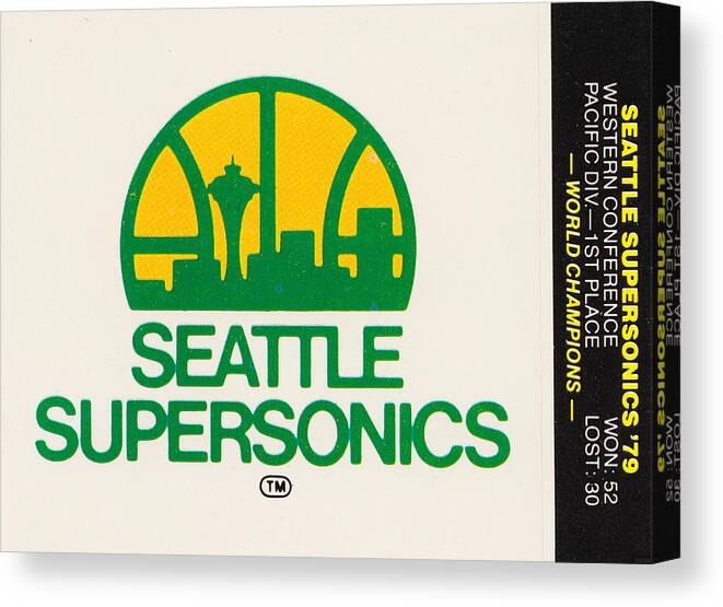 Seattle Supersonics Canvas Print featuring the mixed media 1979 Seattle Supersonics Fleer Decal by Row One Brand