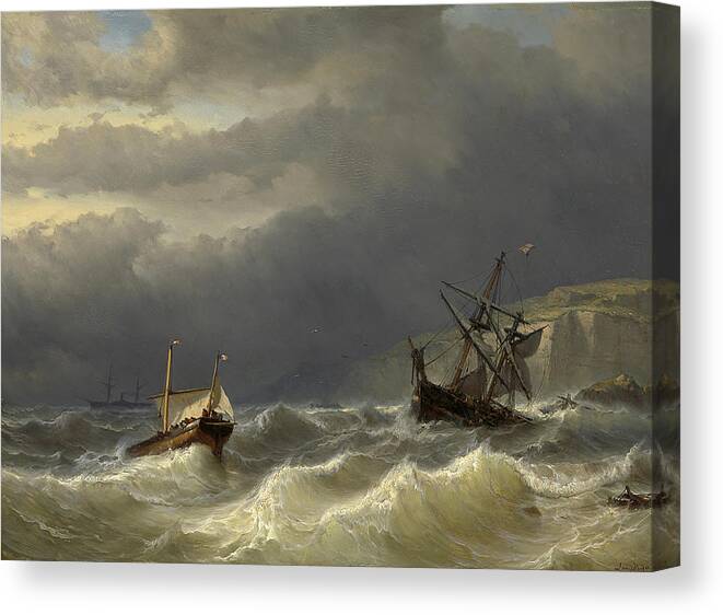 Louis Meijer Canvas Print featuring the painting Storm in the Strait of Dover #3 by Louis Meijer