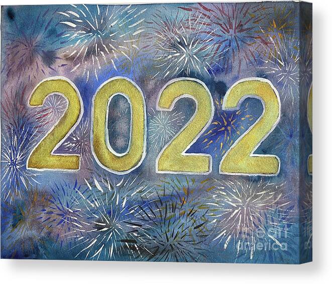 2022 Canvas Print featuring the painting 2022 Fireworks by Lisa Neuman