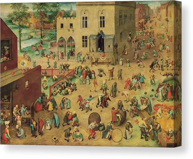 Flemish Canvas Print featuring the painting Children's Games by Pieter Brueghel the Elder by Mango Art