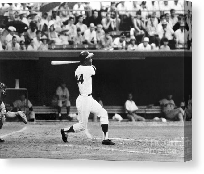 Sports Bat Canvas Print featuring the photograph Hank Aaron by National Baseball Hall Of Fame Library