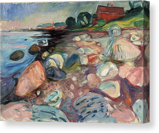 Edvard Munch Canvas Print featuring the painting Shore with Red House #6 by Edvard Munch