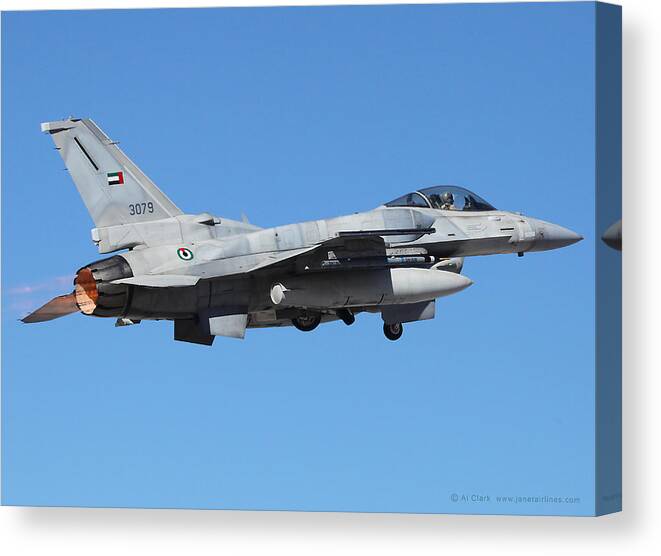 Falcon Canvas Print featuring the photograph UAE Block 60 F-16 Departing Nellis AFB by Custom Aviation Art
