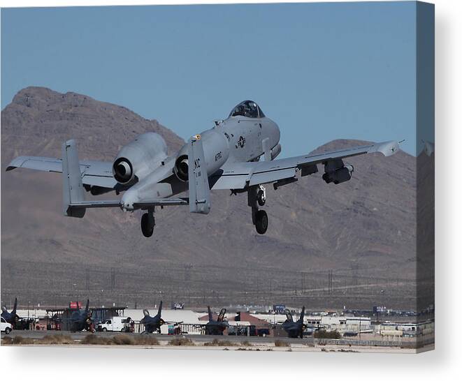 Warthog Canvas Print featuring the photograph KC AFRC A-10 Warthog Departs Nellis by Custom Aviation Art