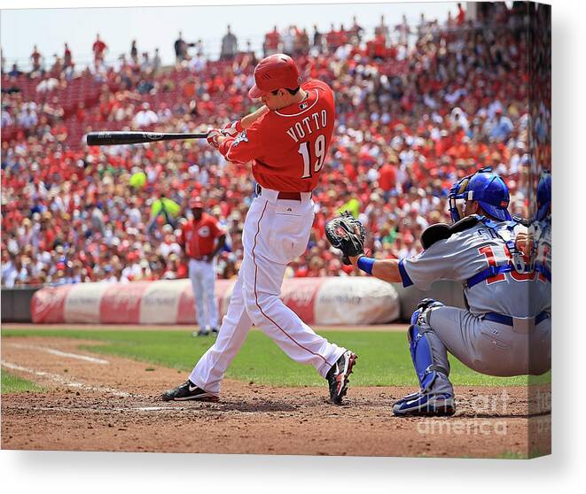 Great American Ball Park Canvas Print featuring the photograph Joey Votto by Andy Lyons