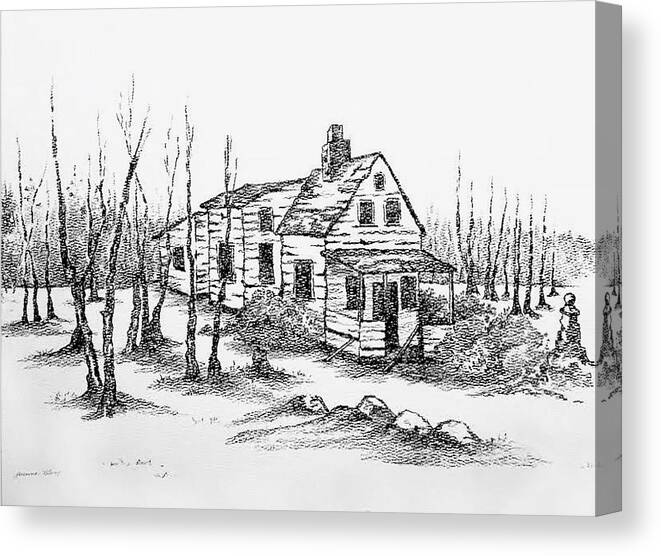 Farmhouse Canvas Print featuring the drawing Abandoned Homestead by Yvonne Blasy
