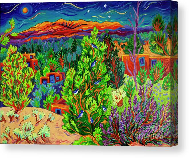 Night Scene Canvas Print featuring the painting Adobe Walls of Old by Cathy Carey