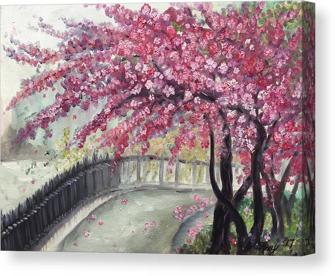 Paris Canvas Print featuring the painting April in Paris Cherry Blossoms by Roxy Rich