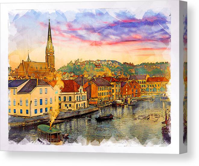 Arendal Canvas Print featuring the digital art Arendal c. 1910 by Geir Rosset