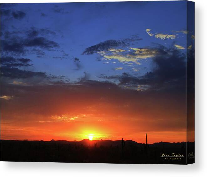 Arizona Canvas Print featuring the photograph Arizona Sunset Glow - Signed by Gene Taylor