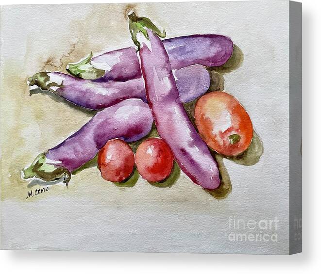 Watercolor Canvas Print featuring the painting Asian Eggplant by Mafalda Cento