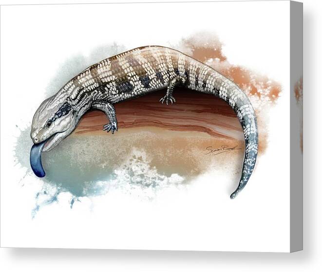 Art Canvas Print featuring the painting Australian Blue Tongue Lizard by Simon Read