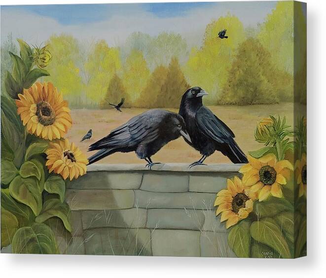 Crow Gathering Canvas Print featuring the painting Autumn Gathering by Connie Rish