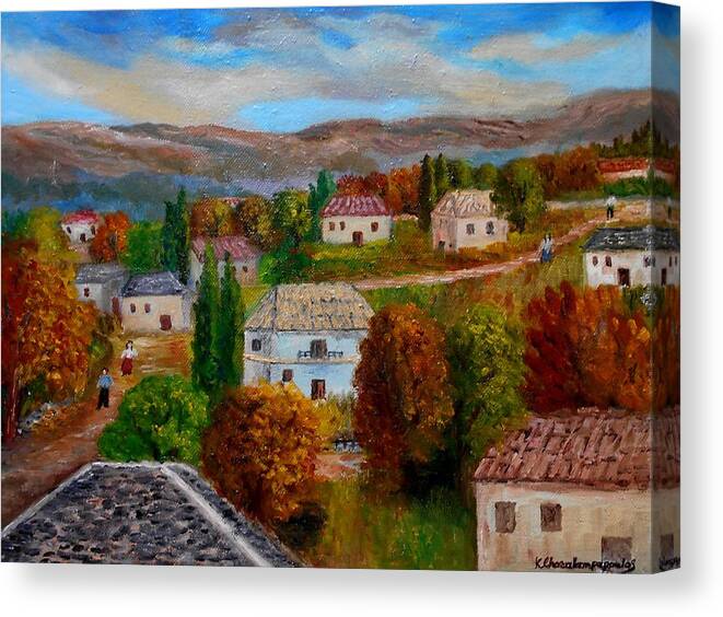 Autumn Canvas Print featuring the painting Autumn in Greece by Konstantinos Charalampopoulos