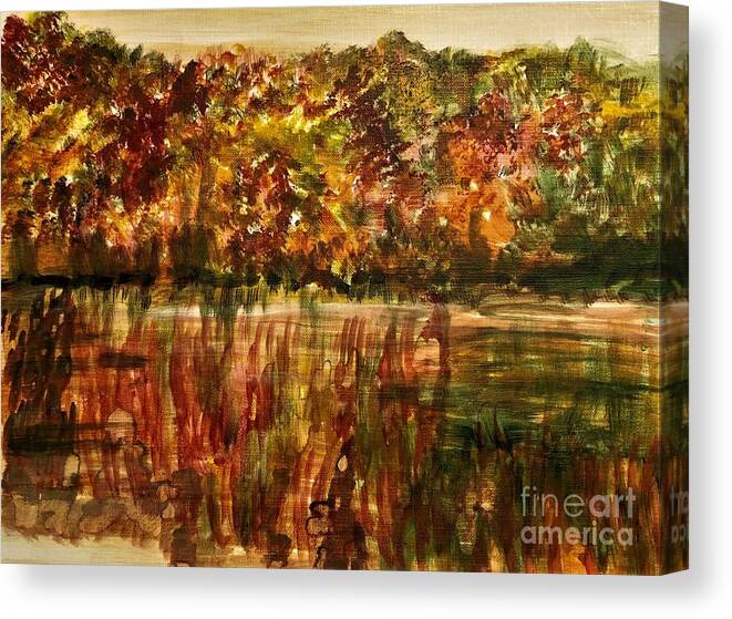 Autumn Canvas Print featuring the painting Autumn Swamp by Deb Stroh-Larson