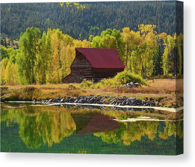 Barn Canvas Print featuring the photograph Barn Refelction by Aaron Spong