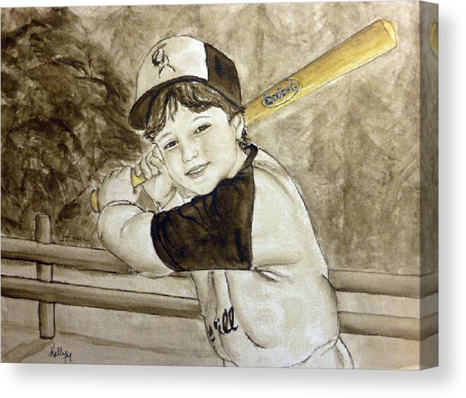 Bat Canvas Print featuring the painting Baseball at it's best by Kelly Mills