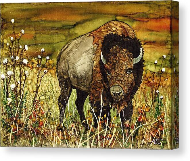 Bison Canvas Print featuring the painting Bison in Autumn by Tammy Crawford