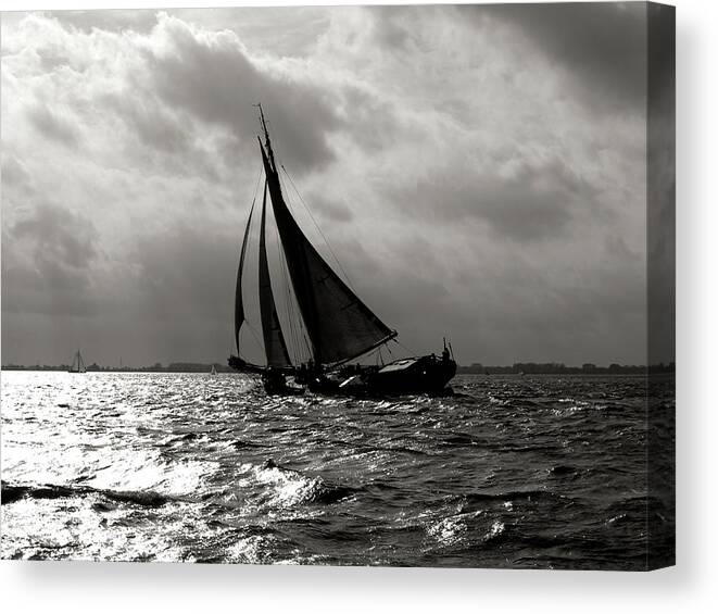 Digital Photography Canvas Print featuring the photograph Black Sail sunset by Luc Van de Steeg