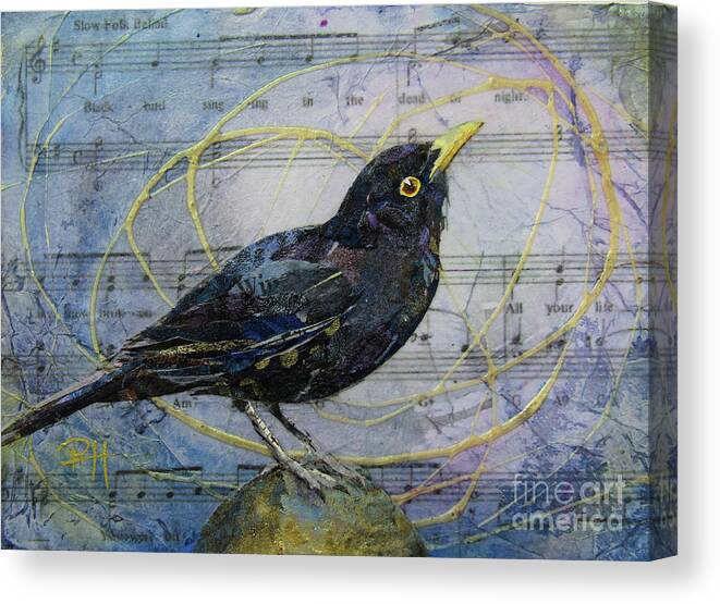 Blackbird Canvas Print featuring the mixed media Blackbird by Patricia Henderson