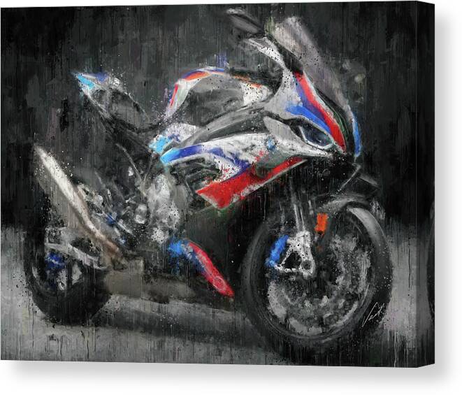 Motorcycle Canvas Print featuring the painting BMW S1000RR Motorcycle by Vart by Vart