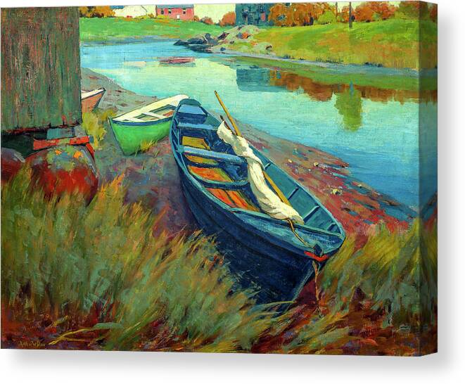 Boats At Rest Canvas Print featuring the painting Boats at Rest by Arthur Wesley Dow by Arthur Wesley Dow