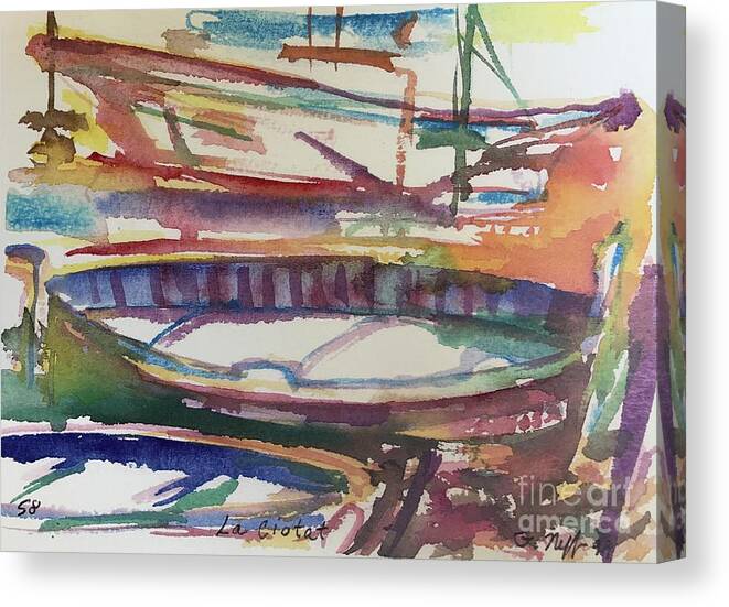 Boats Canvas Print featuring the painting Boats of La Ciotat by Glen Neff