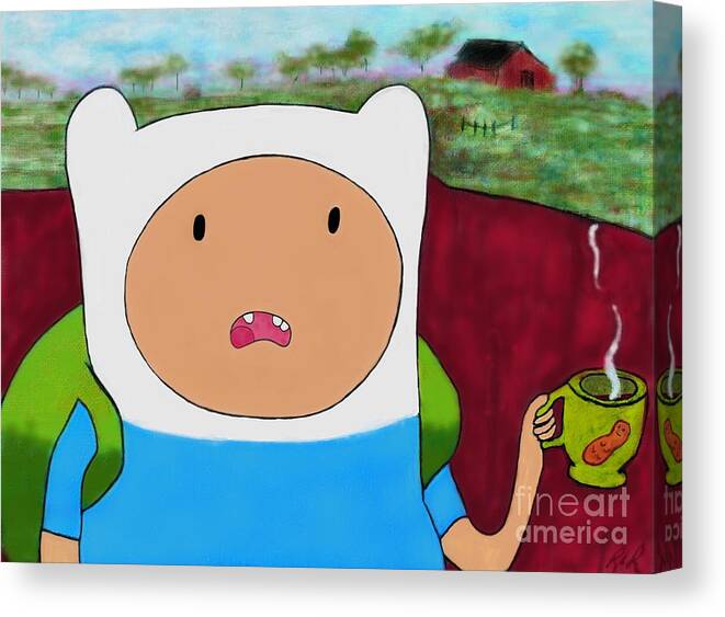 Adventure Time Fan Art Canvas Print featuring the painting Finn the Human coffee time by Reina Resto