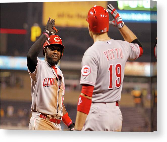 People Canvas Print featuring the photograph Brandon Phillips and Joey Votto by Justin K. Aller