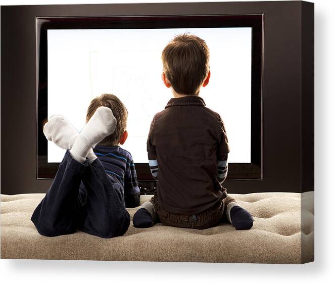 4-5 Years Canvas Print featuring the photograph Brother's Watching TV by Chris Stein