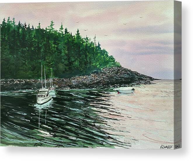 Acadia National Park Canvas Print featuring the painting Bunker Harbor, Acadia Maine by Kellie Chasse