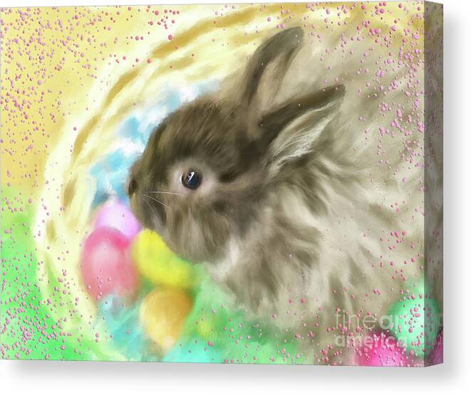 Animal Canvas Print featuring the digital art Bunny In A Basket by Lois Bryan