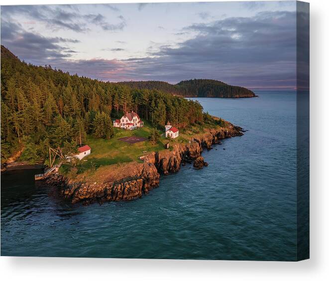 Lighthouse Canvas Print featuring the photograph Burrows Island Sunset 2 by Michael Rauwolf