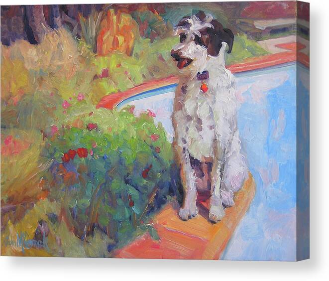 Dog Canvas Print featuring the painting By the Pool by John McCormick
