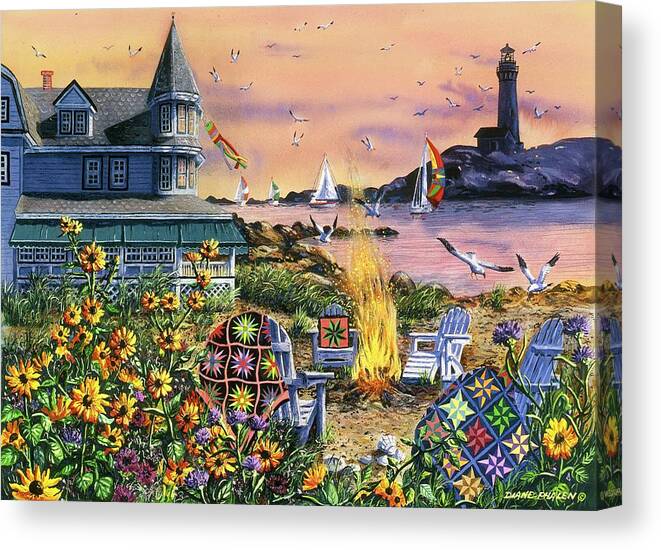 Victorian Home Canvas Print featuring the painting By the Sea by Diane Phalen