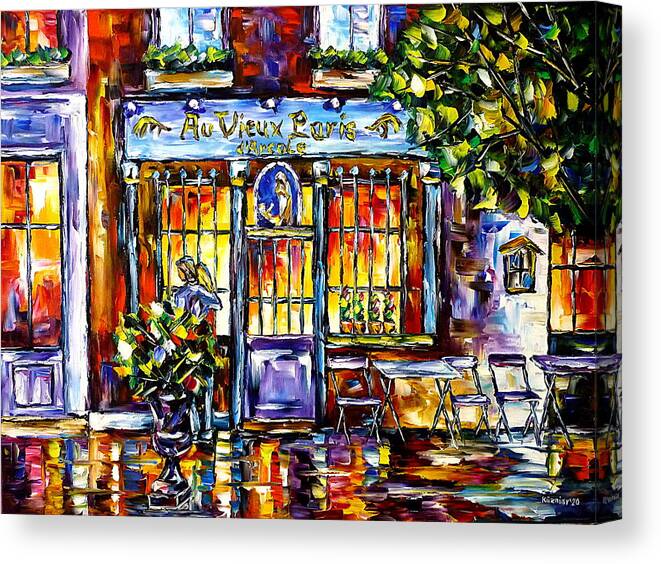 Cafe In The Evening Canvas Print featuring the painting Cafe Au Vieux Paris d'Arcole by Mirek Kuzniar