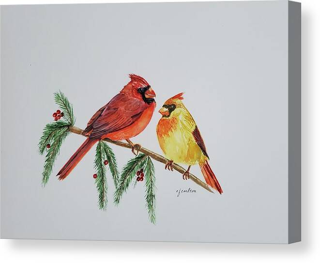 Cardinals Canvas Print featuring the painting Cardinal Couple by Claudette Carlton