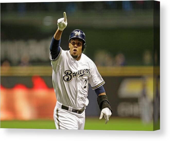 American League Baseball Canvas Print featuring the photograph Carlos Gomez by Jeffrey Phelps