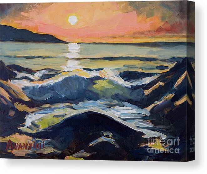 Sunlight Canvas Print featuring the painting Chanteiro Beach Sunset Galicia Spain by Pablo Avanzini