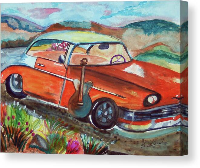 Old Canvas Print featuring the painting Chevy and Guitar by Genevieve Holland